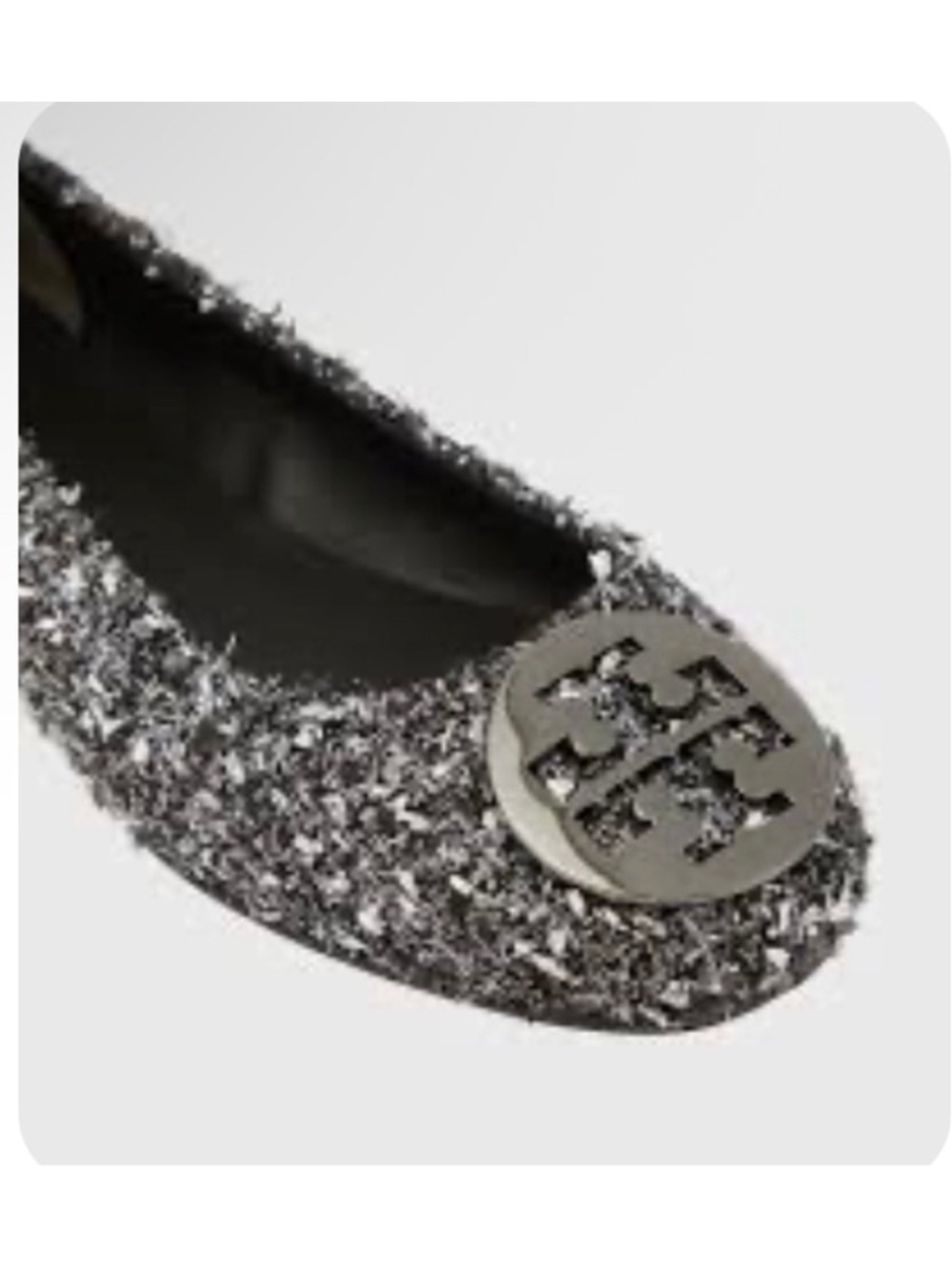Tory Burch Flats Size 7.5 Black Silver Confetti Tweed New $416!